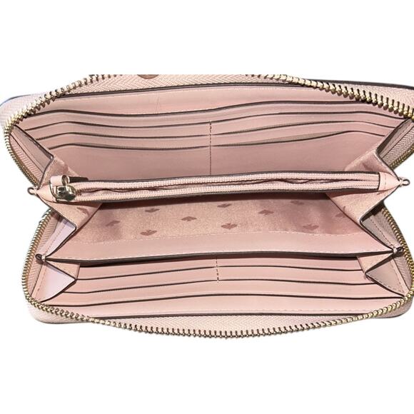 Kate Spade Logo Glitter On Large Continental Rose Full-Zip Leather Wallet189 - Picture 6 of 11
